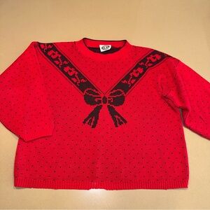 Vintage Bow Holiday Red and Black Knit Sweater